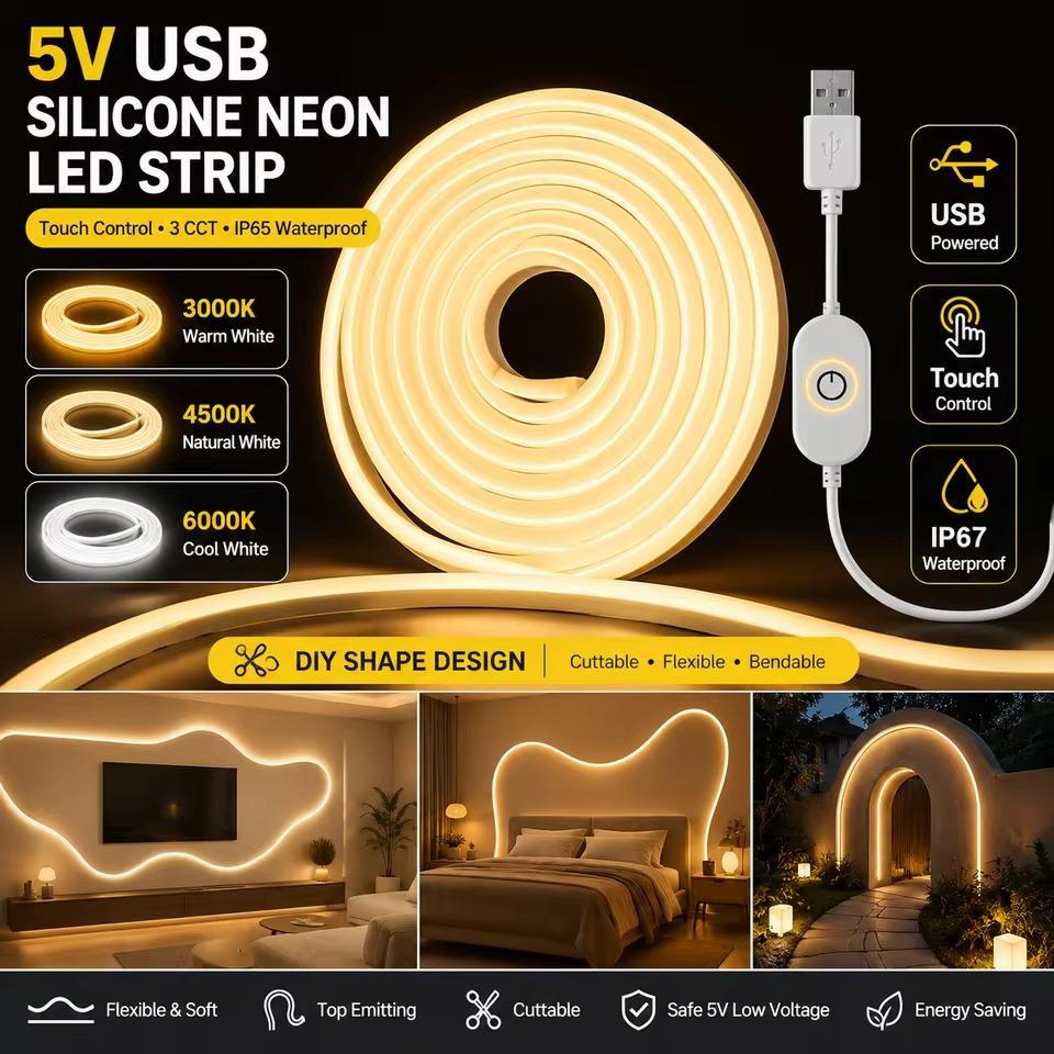 Lighting Bolt Decor - Bande lumineuse LED USB en silicone,
